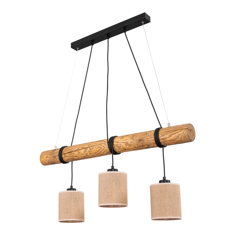 TRABO JUTE to designerska lampa wisząca wyposażona w 3 źródła światła ocienione jutowymi abażurami.