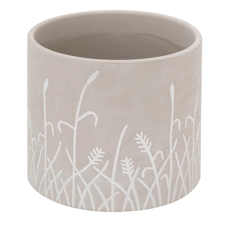 Obal na črepník s motívom kvetov sivý 13 x 12cm