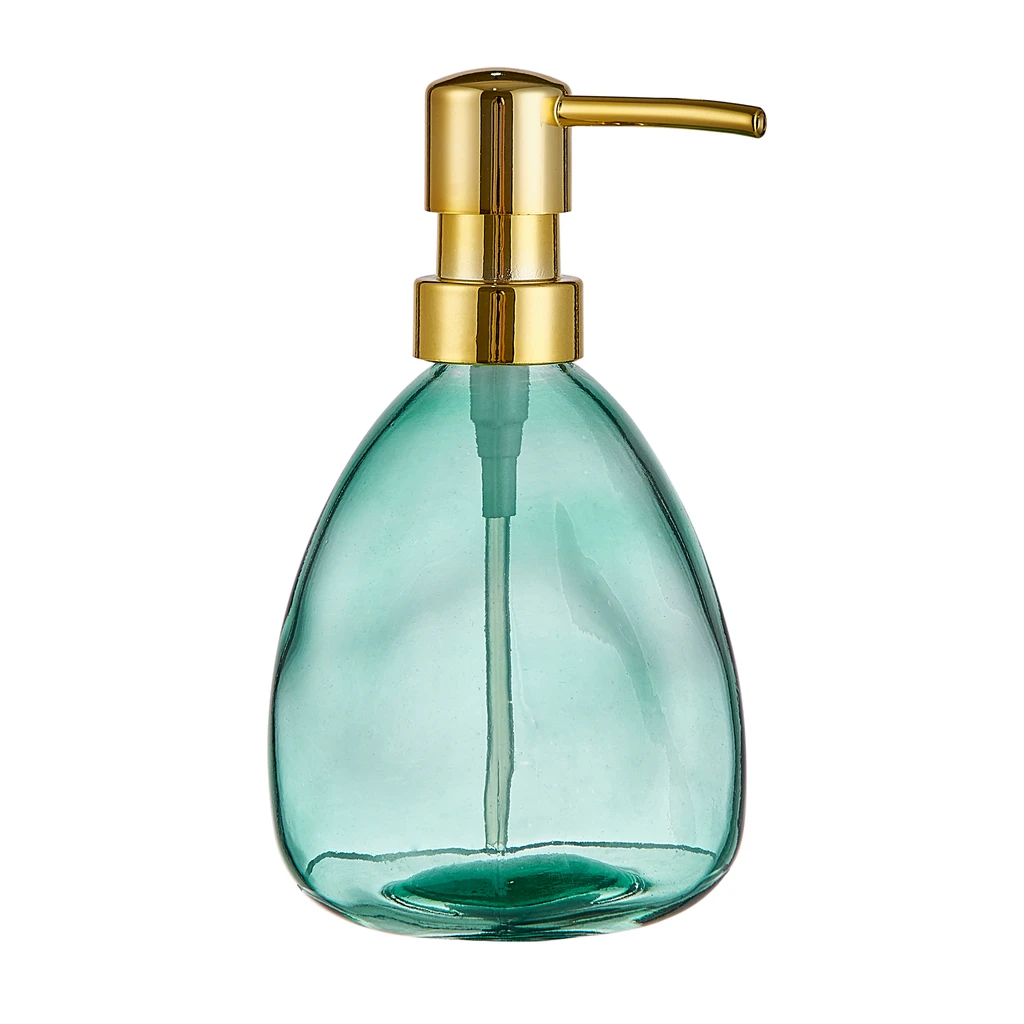 Zelený dávkovač mydla so zlatou pumpičkou 16,5 cm