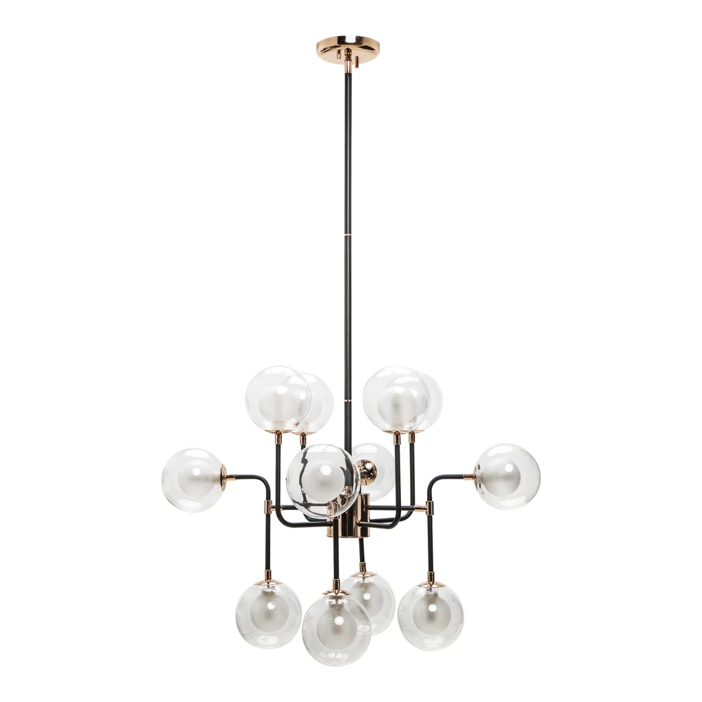 Čierno-zlatý luster RIANO 70 cm s priehľadným tienidlom