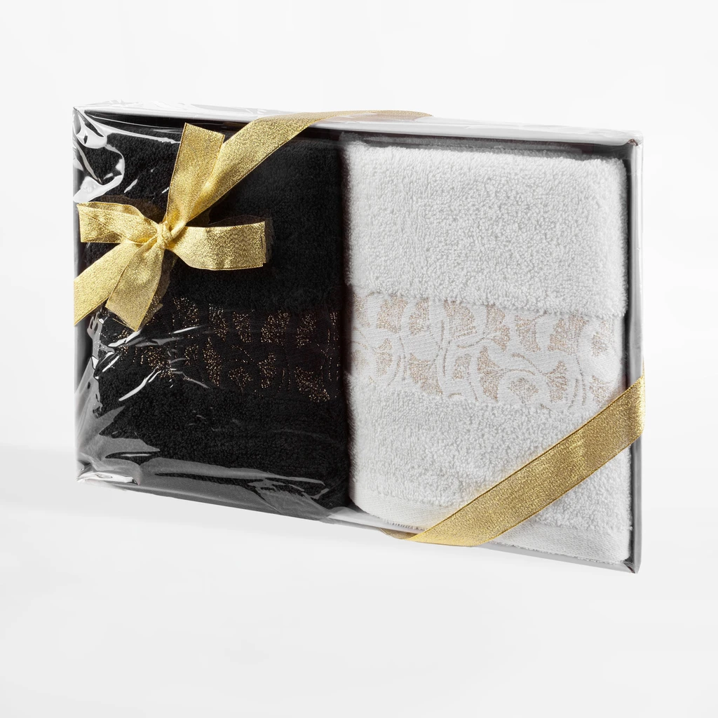 Biały i czarny ręcznik bawełniany w komplecie