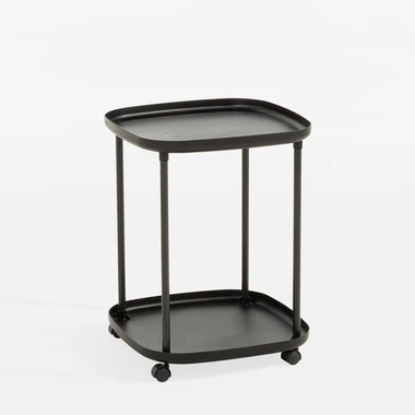 Príručný stolík na kolieskach s 2 poličkami, čierny, 39x50 cm