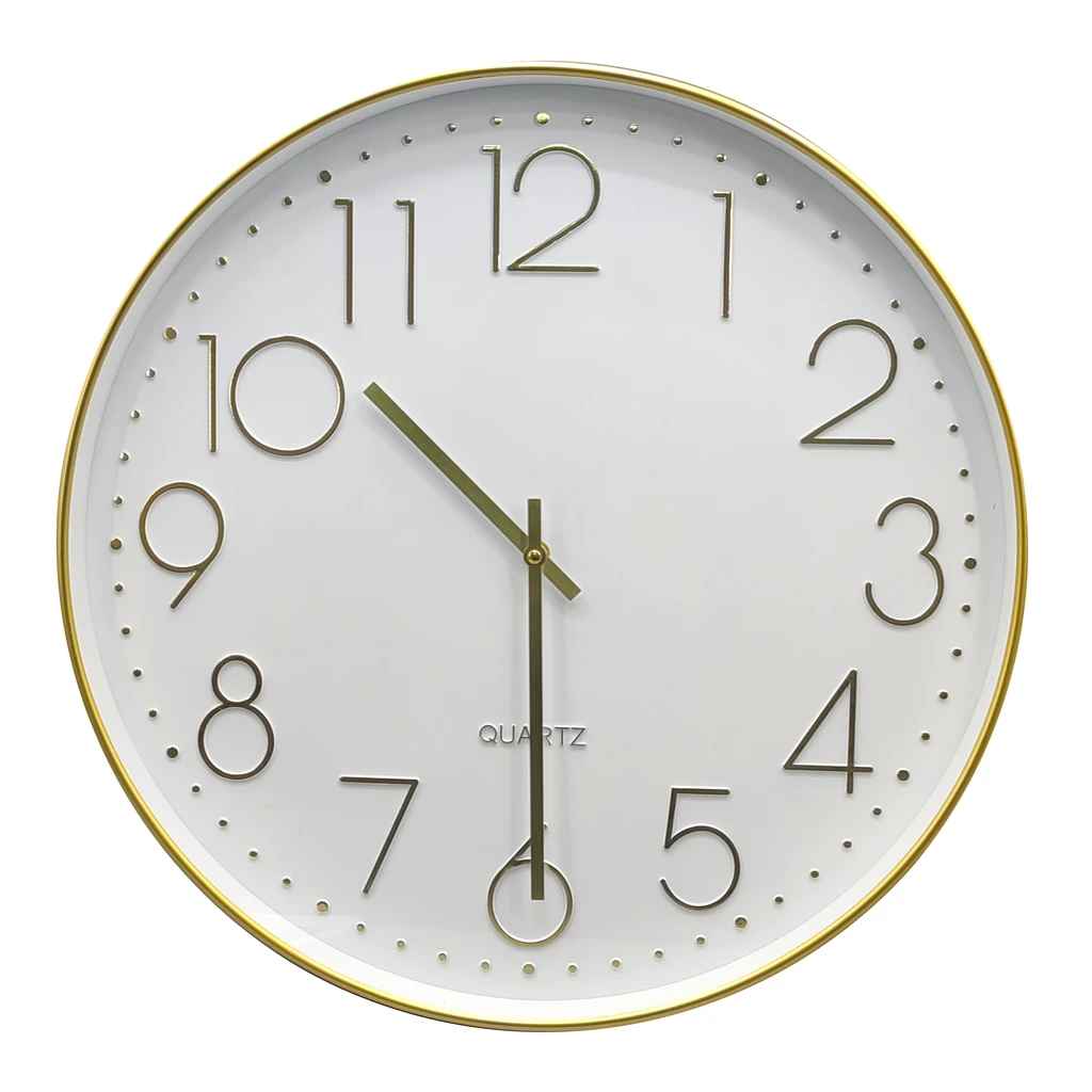 Okrągły zegar biały ze złotą ramą