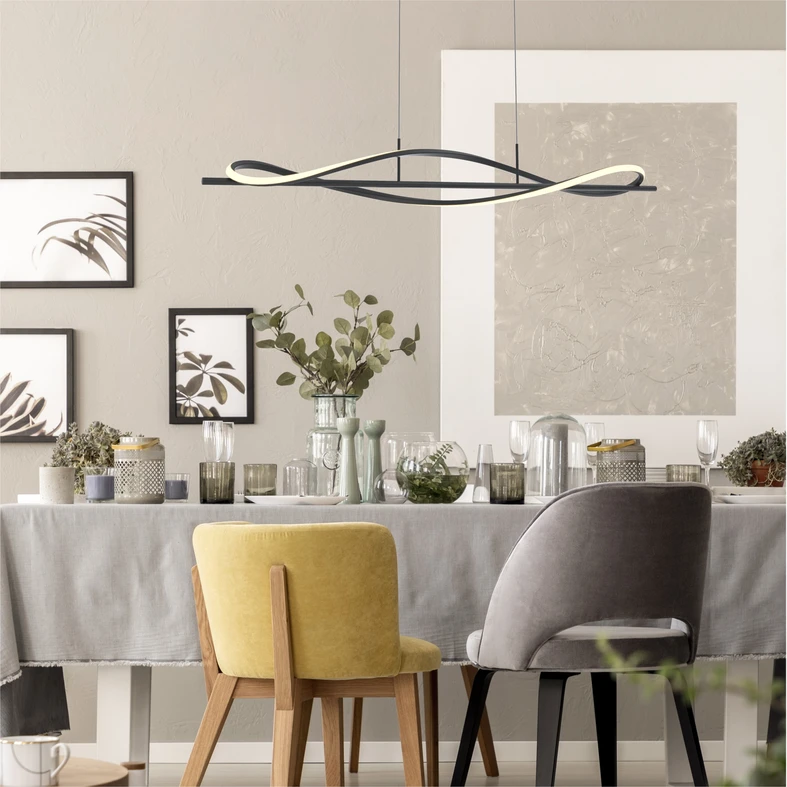 Podświetlony element ozdobny DOMENICO w postaci wstęgi idealnie wpasuje się w nowoczesną lub loftową estetykę.