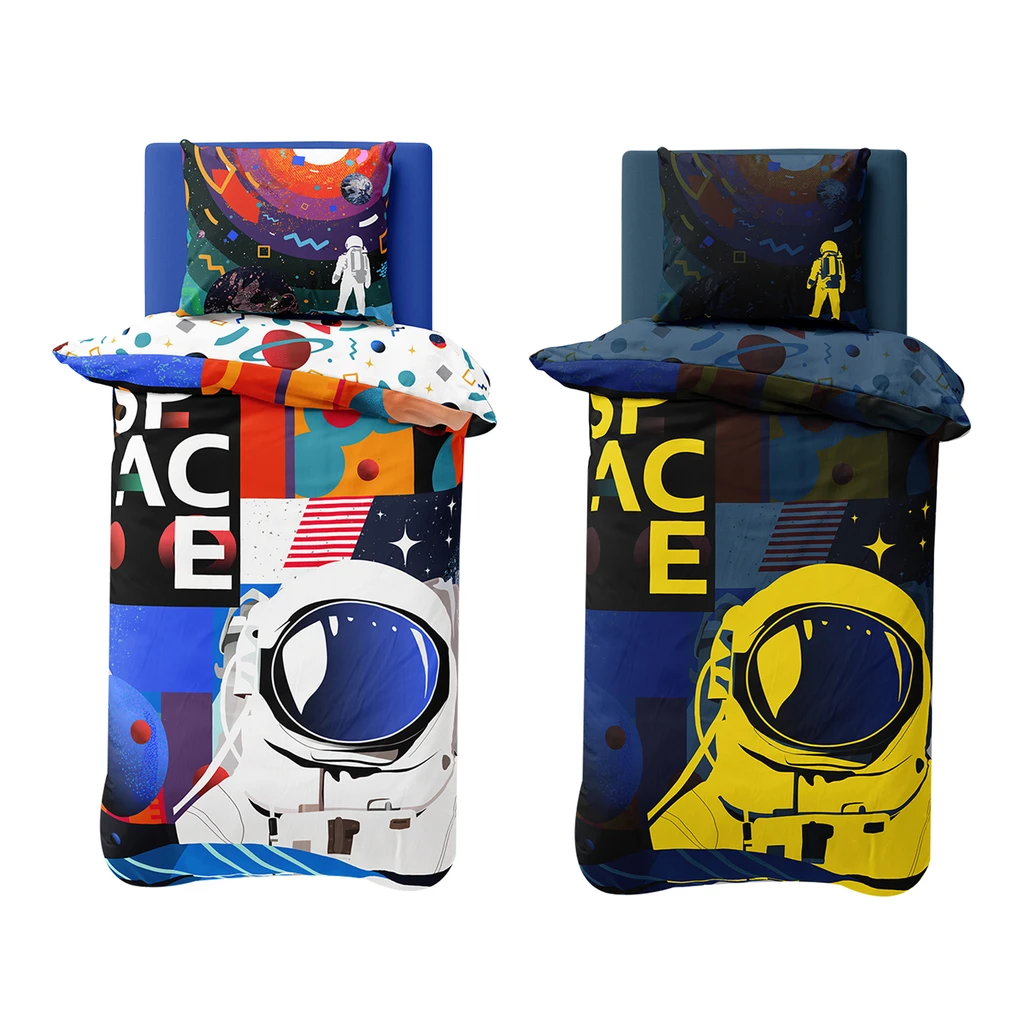 Detské obliečky so svietiacim efektom tmavomodré FLUO KOZMONAUT 140x200 cm