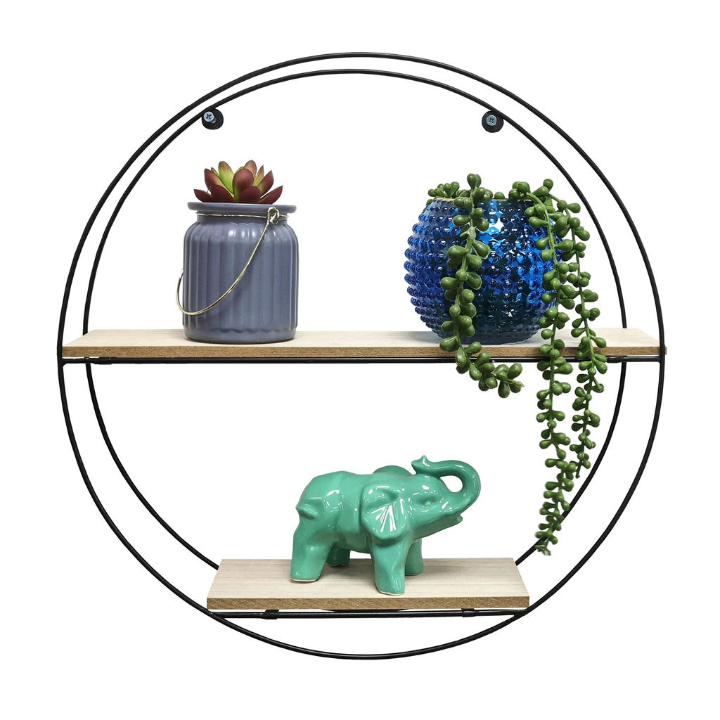 Čierna kovová kruhová polica 40 cm