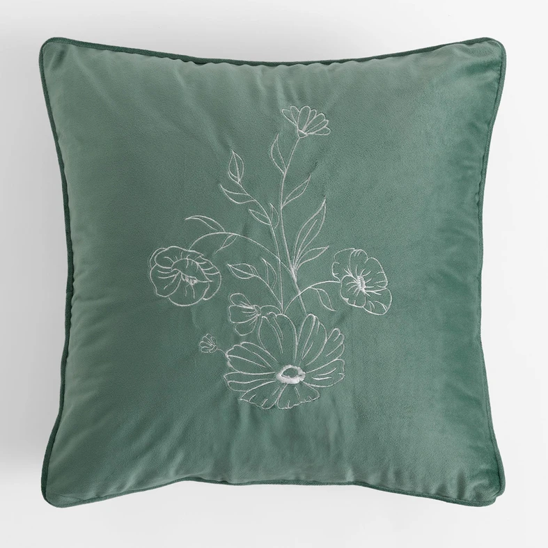 Welurowa poszewka zielona w kwiaty