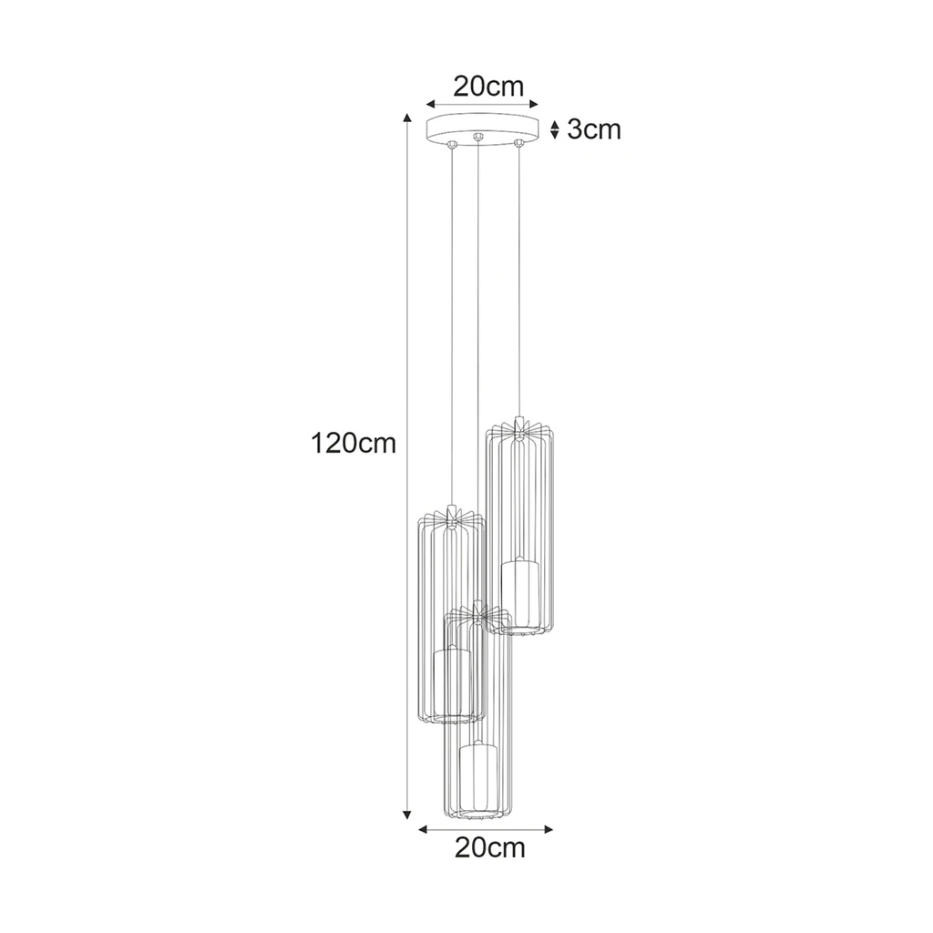 Lampa wisząca 3 klosze okrągła podsufitka czarna FALCON - wymiary.