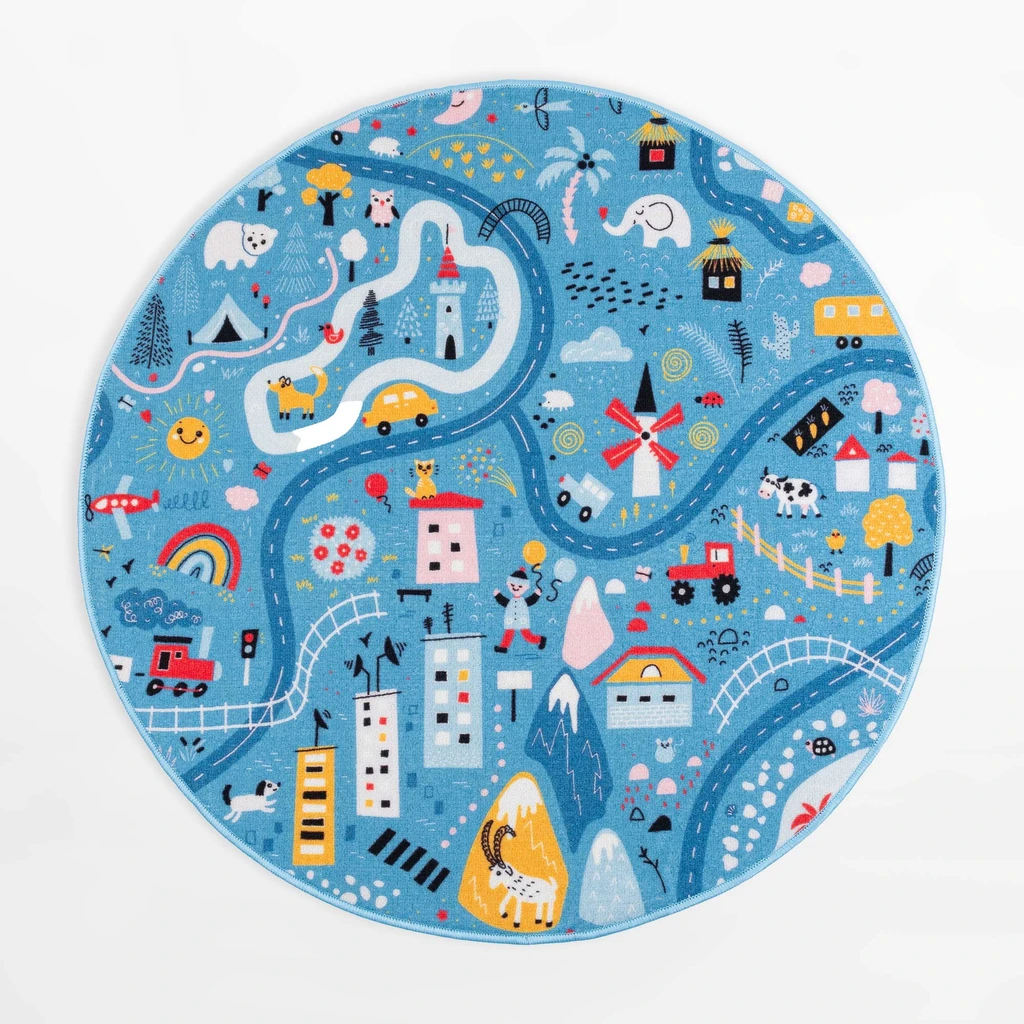 Koberec STELLA, okrúhly, ulice, modrý, 120 cm