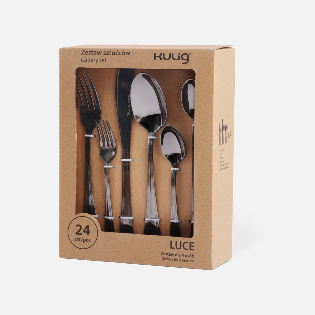 Súprava čiernych príborov LUCE, 24-dielna