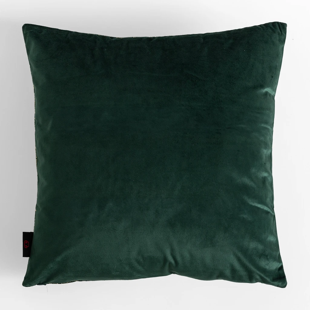 Ciemnozielona welurowa poszewka ze złotym wzorem monstery