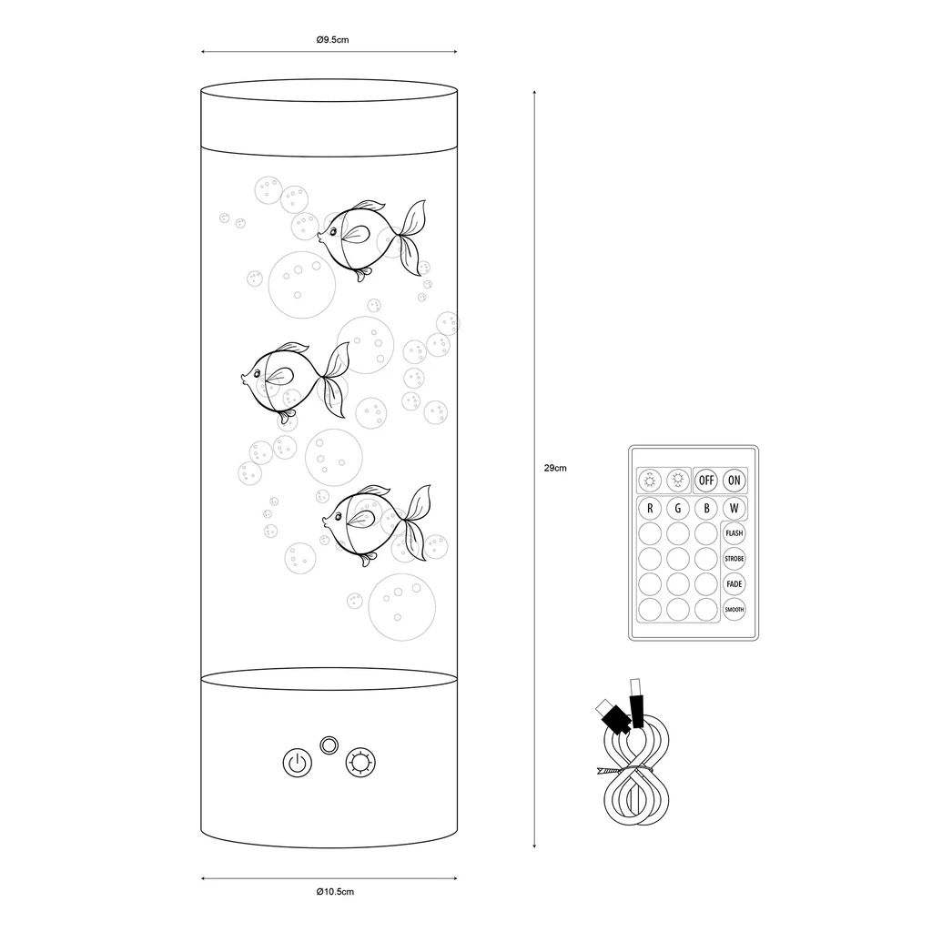 Lampa stołowa dekoracyjna LED USB RGB AQUA 29 cm - wymiary.