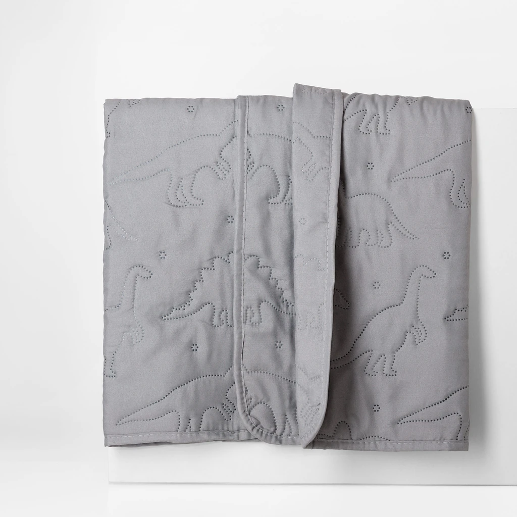 Narzuty na łóżko jasnoszara w dinozaury