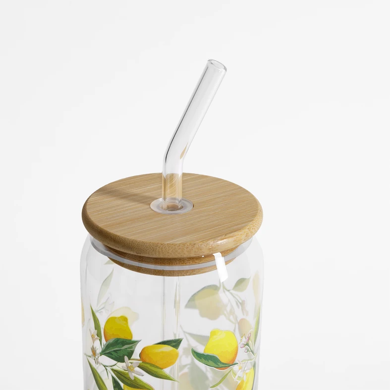 Pohár s bambusovým viečkom a slamkou CITRÓNY 500 ml