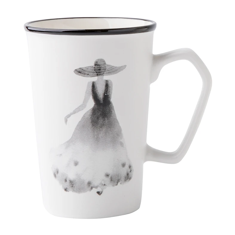 Veľký čiernobiely hrnček žena 410 ml