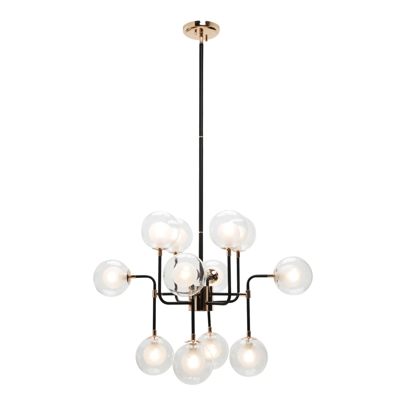 Čierno-zlatý luster RIANO 70 cm s priehľadným tienidlom