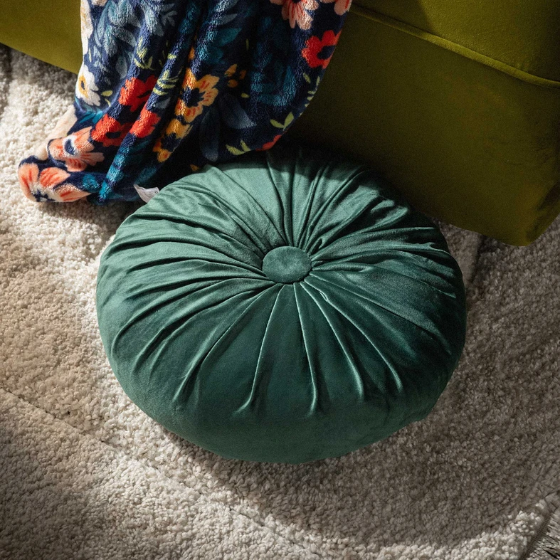 Dekoratívny okrúhly vankúš SELMA tmavozelený 40 cm