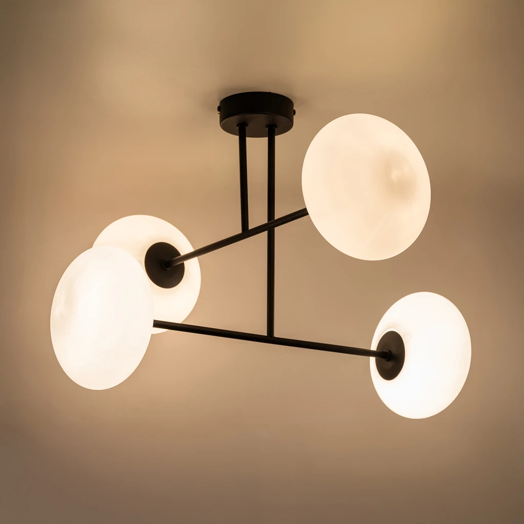 Stropné svietidlo v čiernej farbe 4 oválne tienidlá MILO 60x60 cm