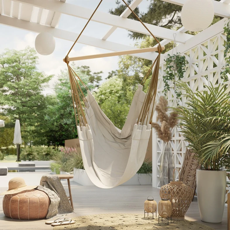 Závesné brazílske kreslo béžové CALERO 130x100 cm