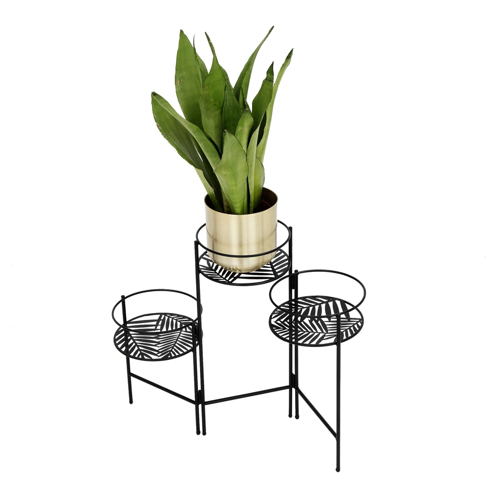 Čierny kovový stojan na 3 kvetináče 49,5 cm