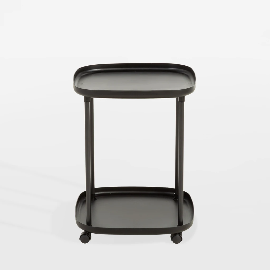 Príručný stolík na kolieskach s 2 poličkami, čierny, 39x50 cm