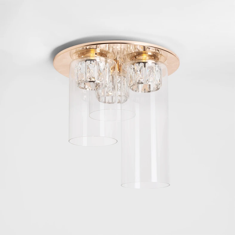 LED stropné svietidlo francúzske zlato GEM, 3 sklenené tienidlá