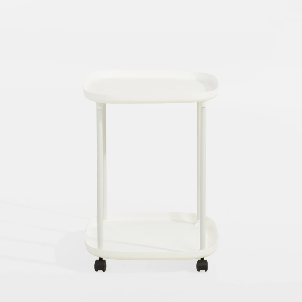 Príručný stolík na kolieskach s 2 poličkami biely 39x50 cm