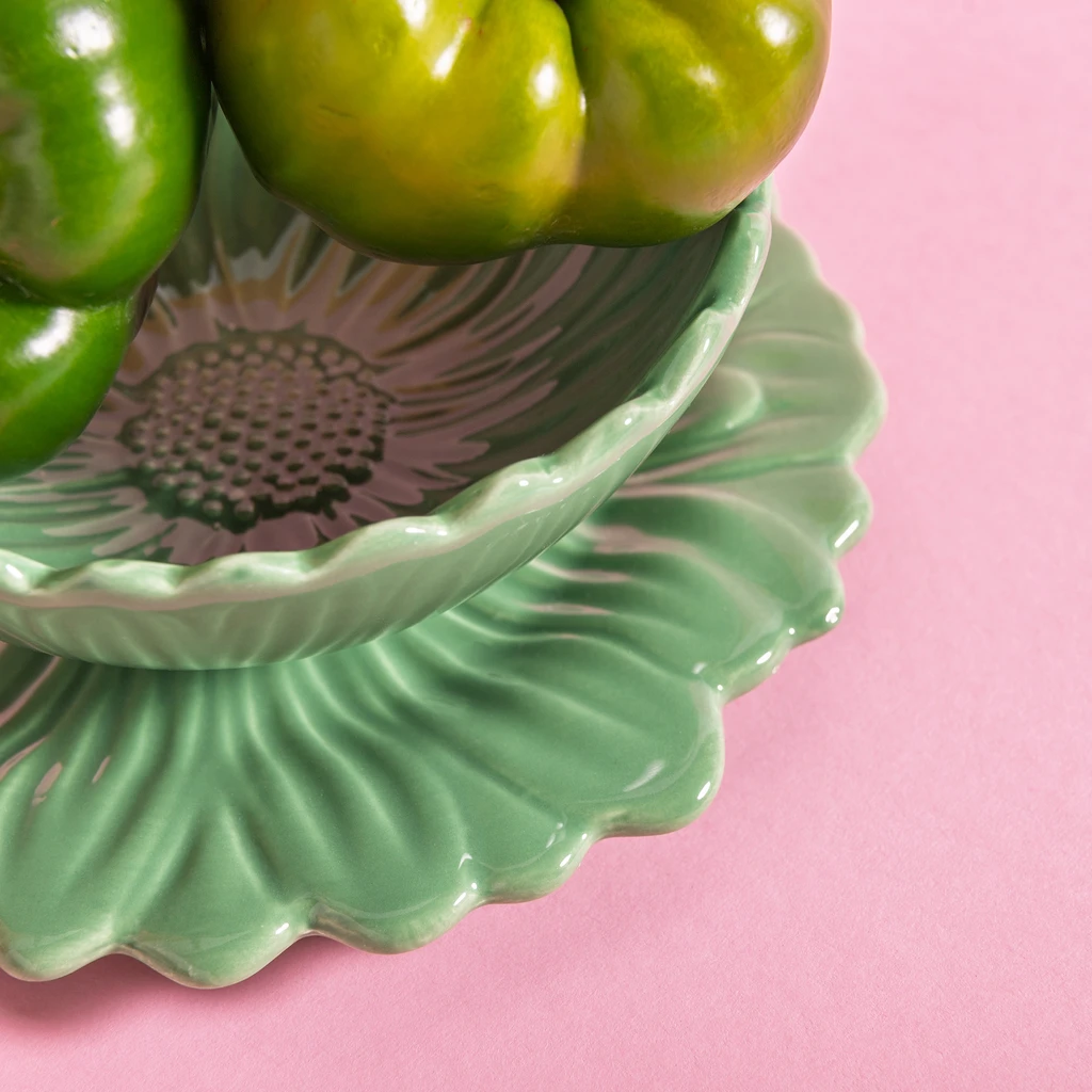 Dezertný tanier zelený kvet 21 cm