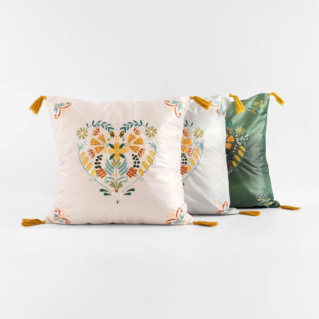 Dekoračná obliečka vyšívaná krémová FOLKY 45x45 cm