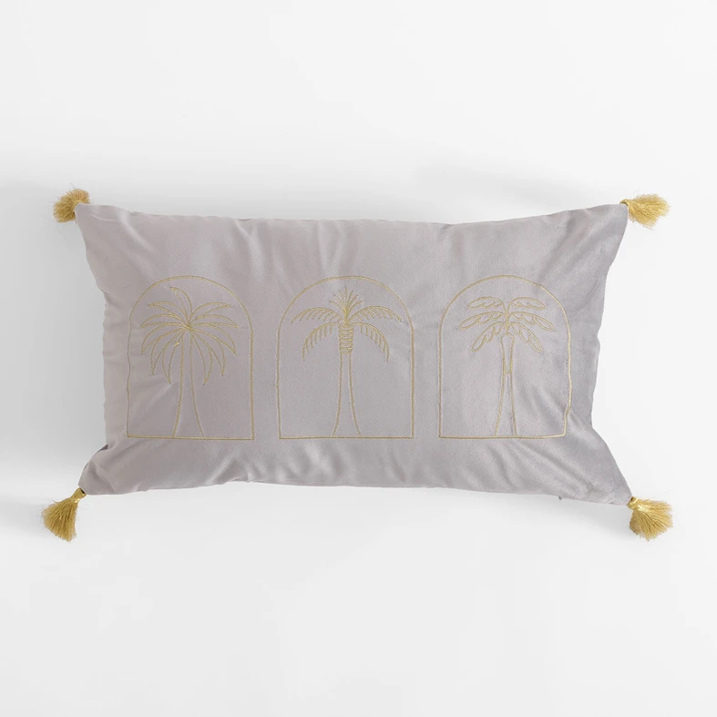 Srebrna welurowa poszewka z motywem palmy