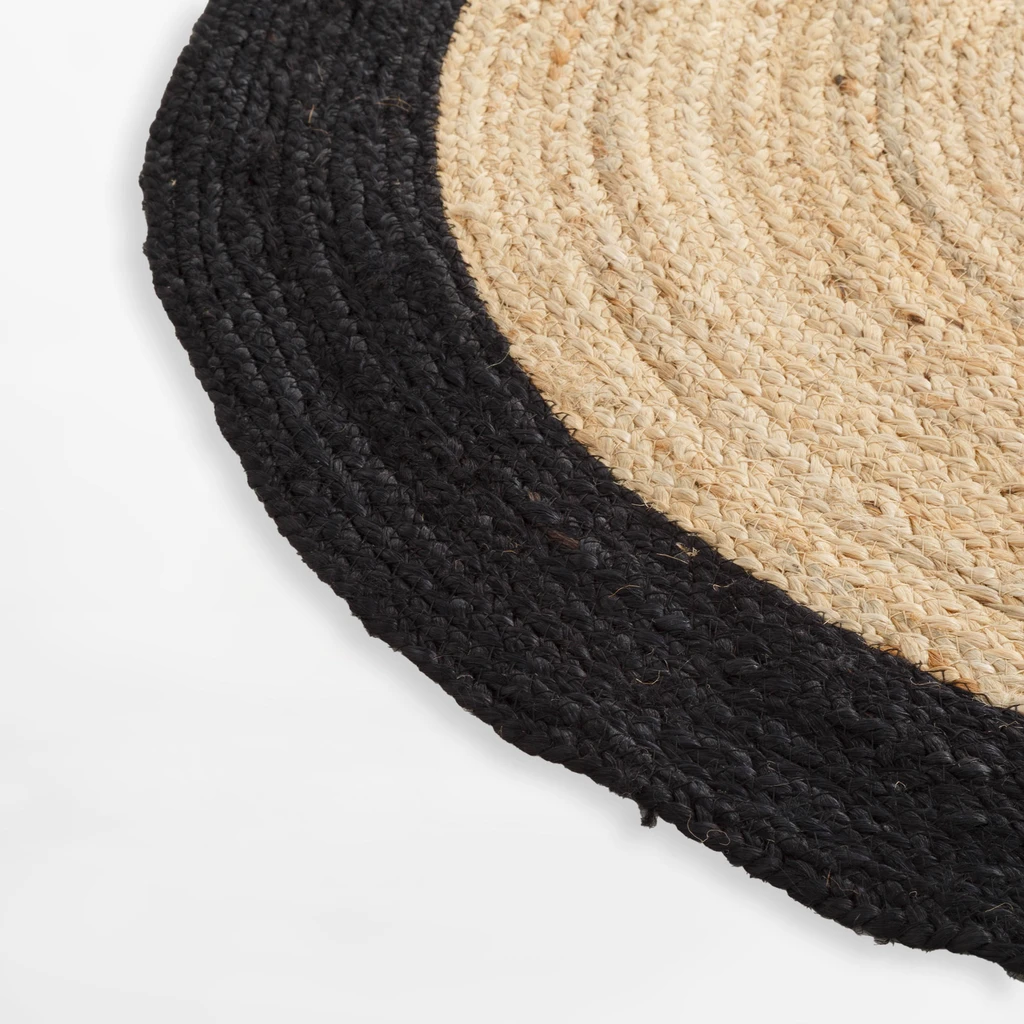 Okrúhly jutový koberec BRUGA, čierno-béžový, 100 cm