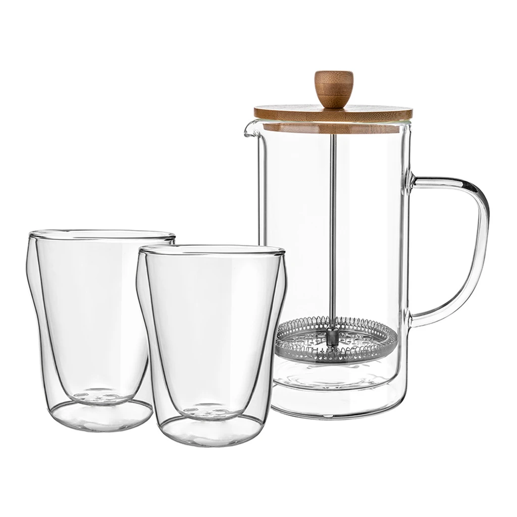 Kanvica s filtračným piestom + 2 dvojstenné poháre MALACHIT