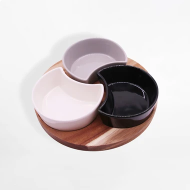 Súprava 3 misiek na akáciovom podstavci 21 cm