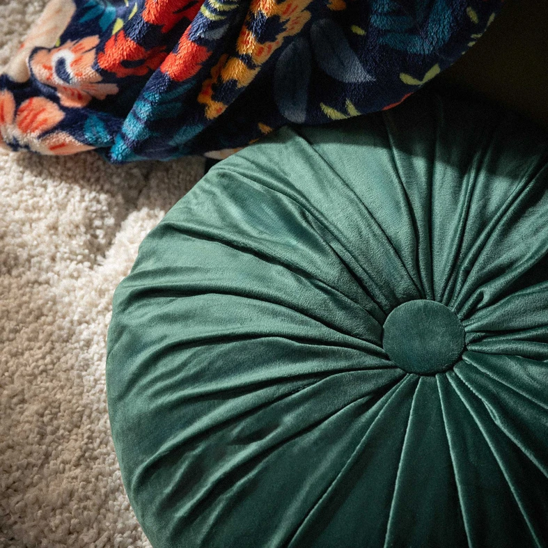 Dekoratívny okrúhly vankúš SELMA tmavozelený 40 cm