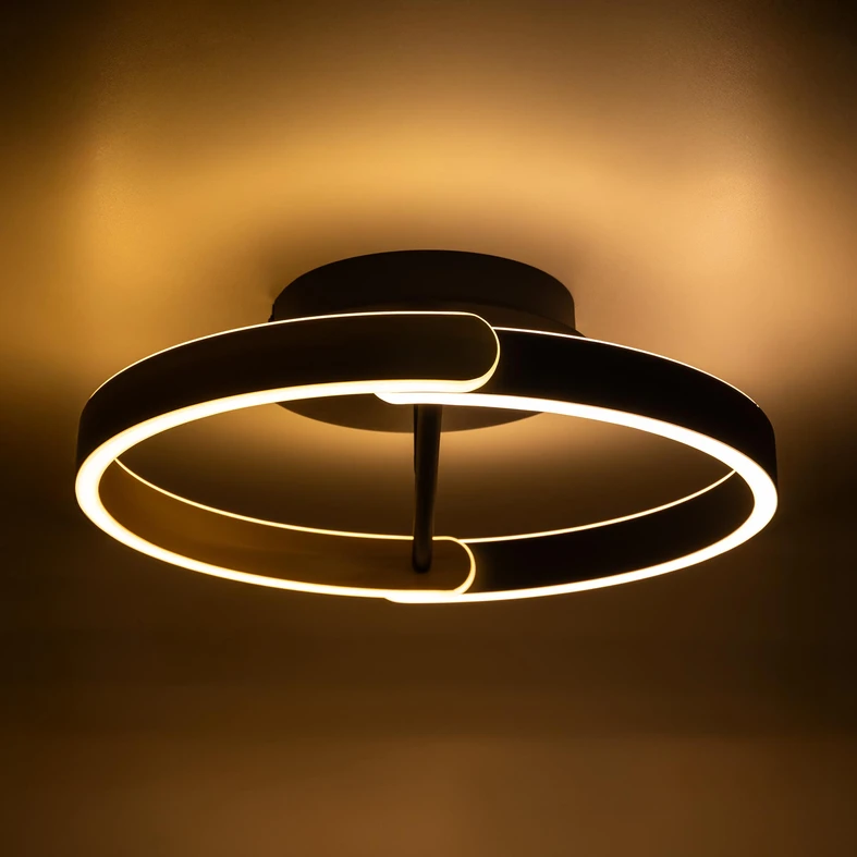 Lampa sufitowa LED, w kształcie pierścienia - idealna dla salonu lub sypialni.