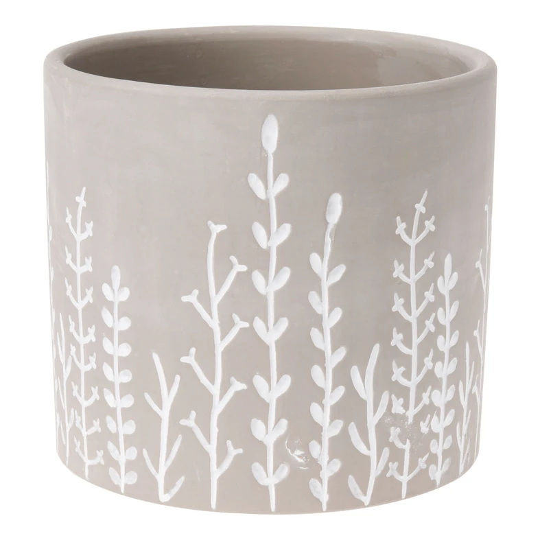 Obal na črepník s motívom kvetov sivý 13 x 12cm