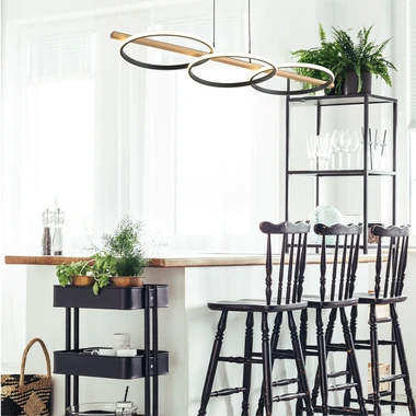 Závesné LED svietidlo 3 krúžky svetlé drevo čierne ALMERIA