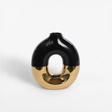 Okrúhla váza v čiernej a zlatej farbe 17x19 cm