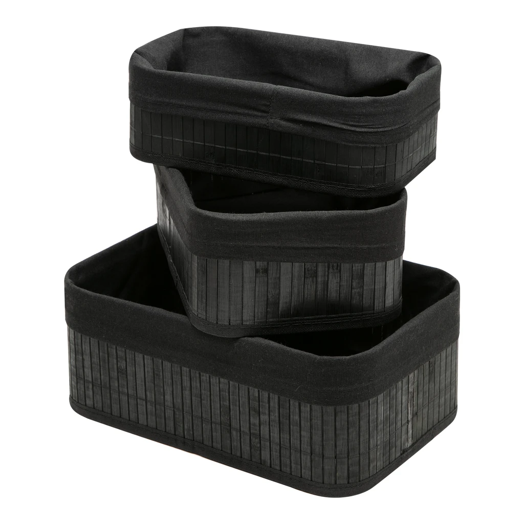 Bambusový kôš čierny, sada 3 ks