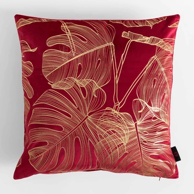 Obliečka na vankúš s motívom monstery v malinovej farbe AMBRO 45x45 cm