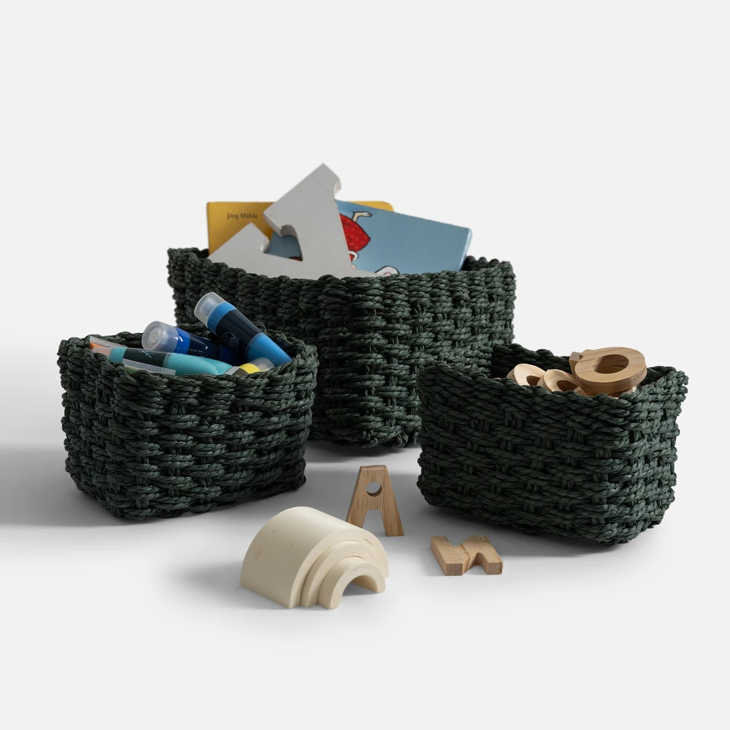 Súprava 3 úložných košov v zelenej farbe