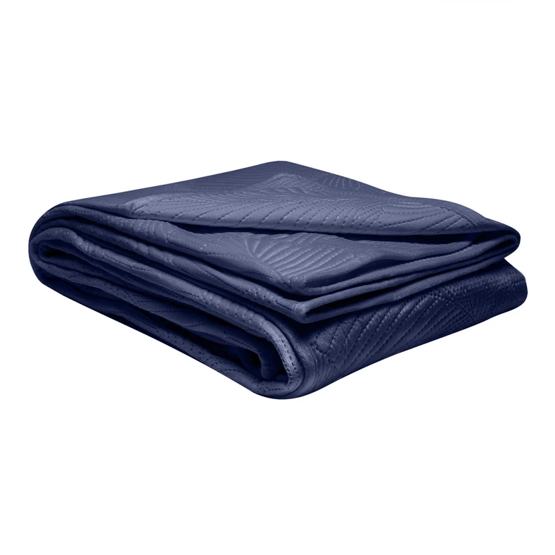 Prehoz na posteľ prešívaný s listami tmavomodrá FERN 200x220 cm