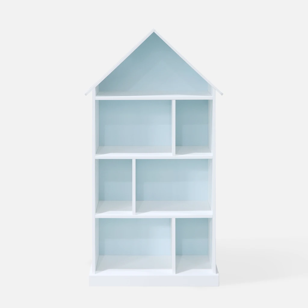 Knižnica v tvare domčeka FALIANO bielo-modrý