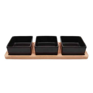 Súprava 3 misiek na bambusovom podstavci 28 cm