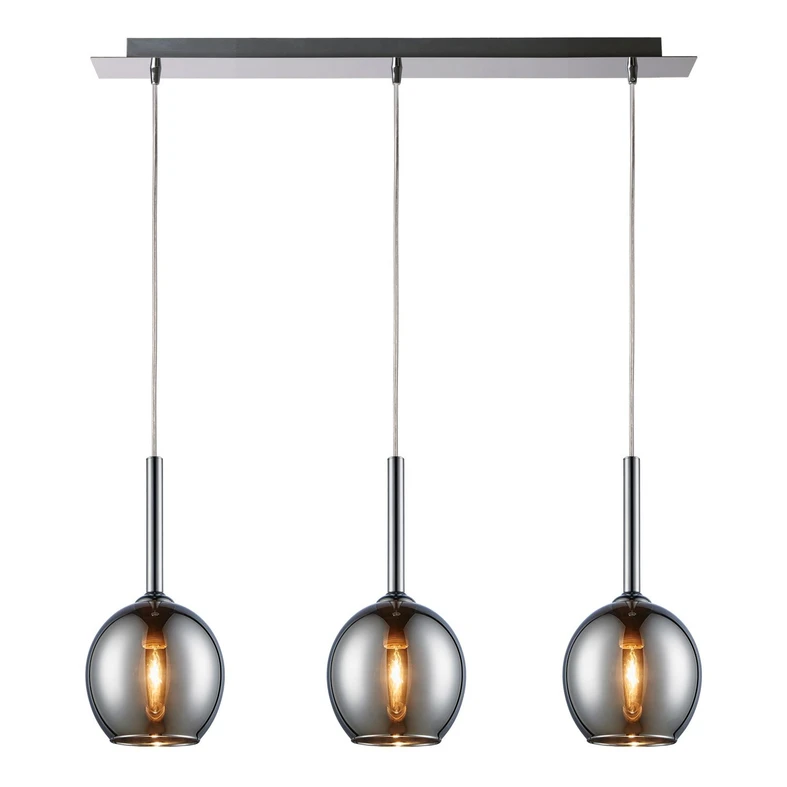 Závesné svietidlo s 3 sklenenými tienidlami, chromované, MONIC