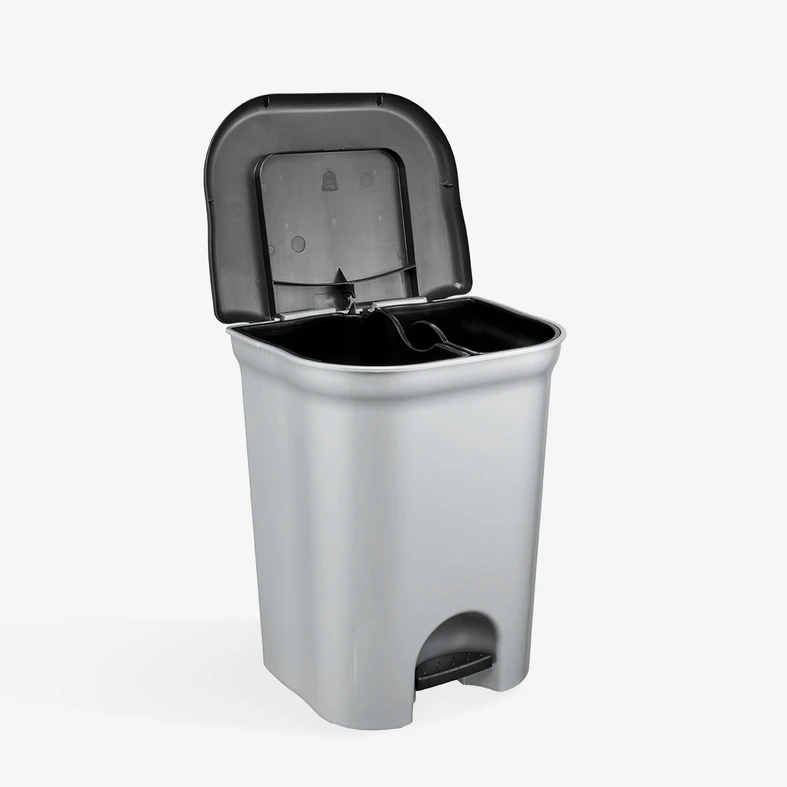 Dwukomorowy pojemnik na śmieci z pokrywą i pedałem