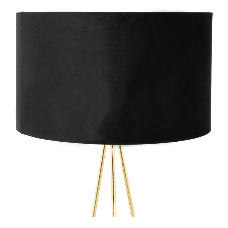 Lampa na zlatej trojnožke, čierne velúrové tienidlo INGA
