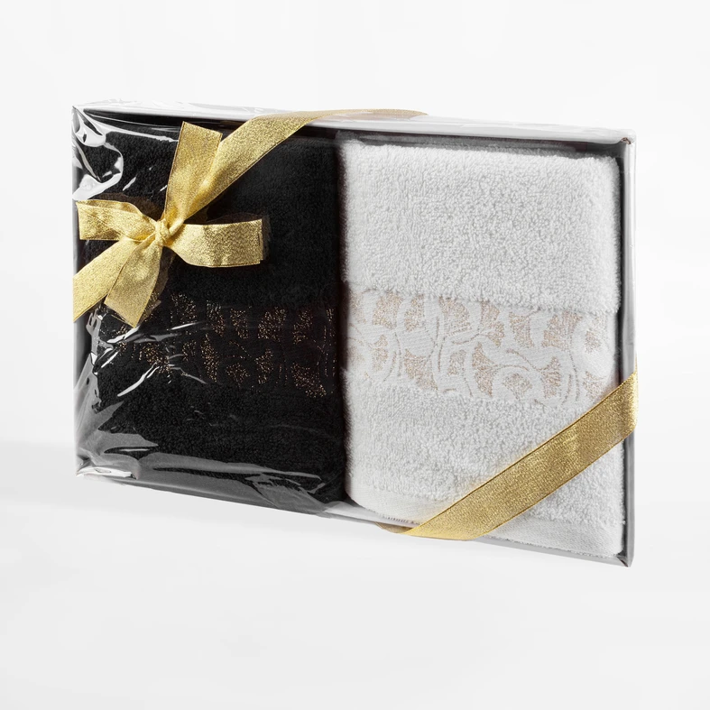 Biały i czarny ręcznik bawełniany w komplecie