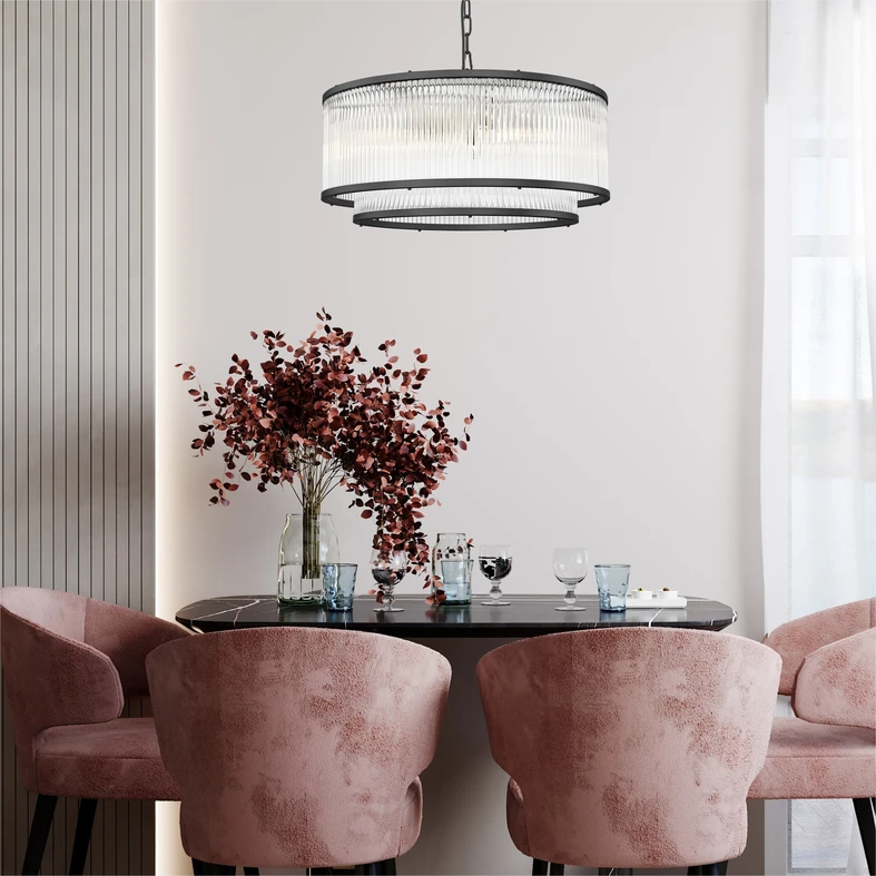 Lampę wiszącą SERGIO o średnicy 50 cm możesz wykorzystać jako ozdobę oraz oświetlenie dla salonu lub jadalni.