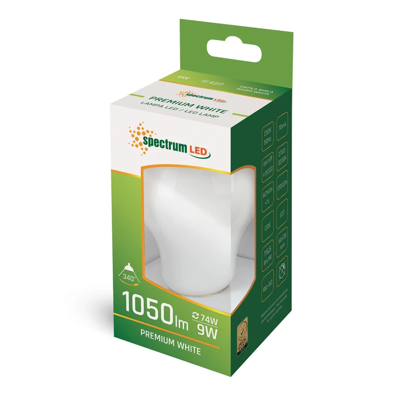 LED žiarovka E27 9W teplej farby GLS SPECTRUM